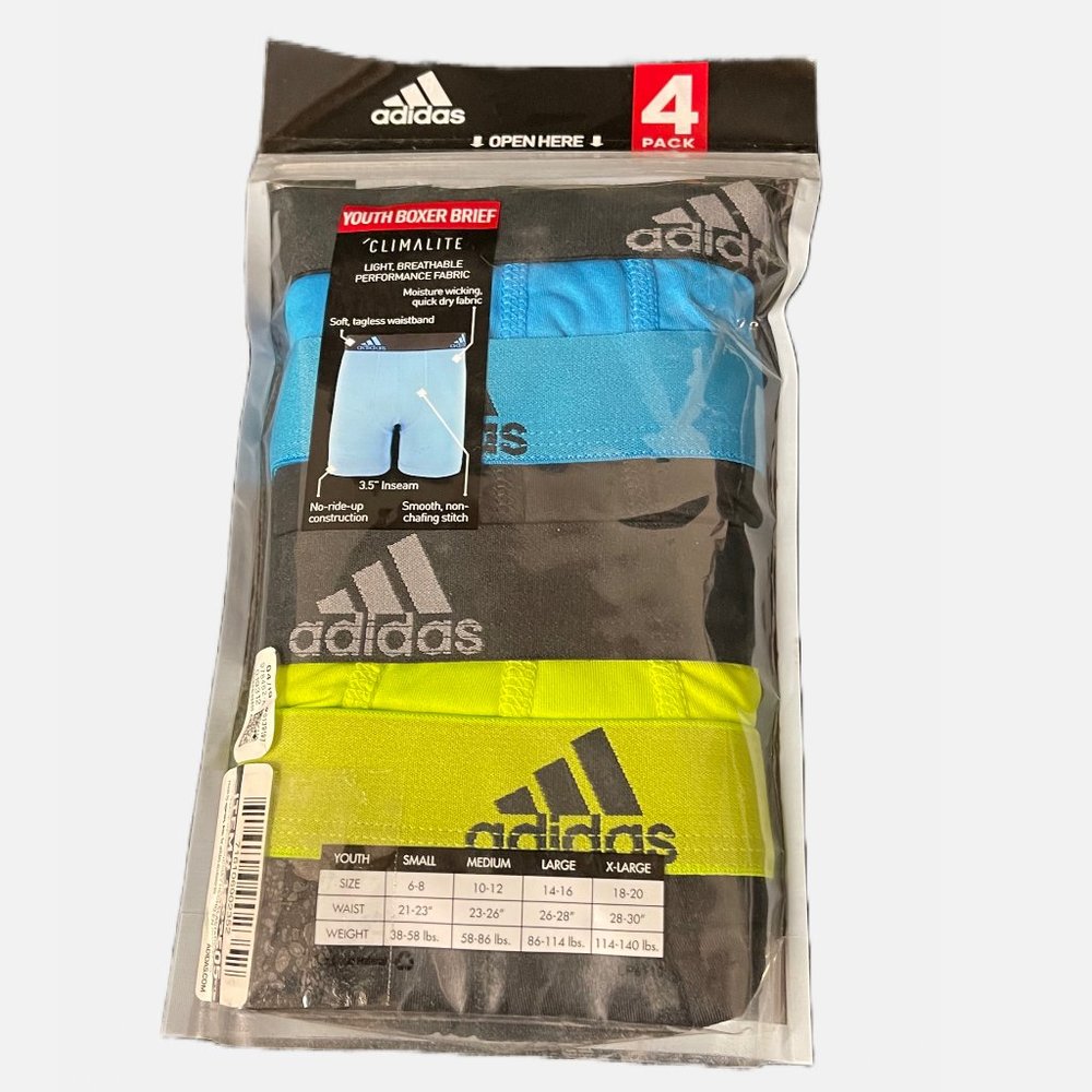 New! Adidas Performance Youth Boxer Brief 4Pk-Meduim (10-12) - Picture 2 of 2